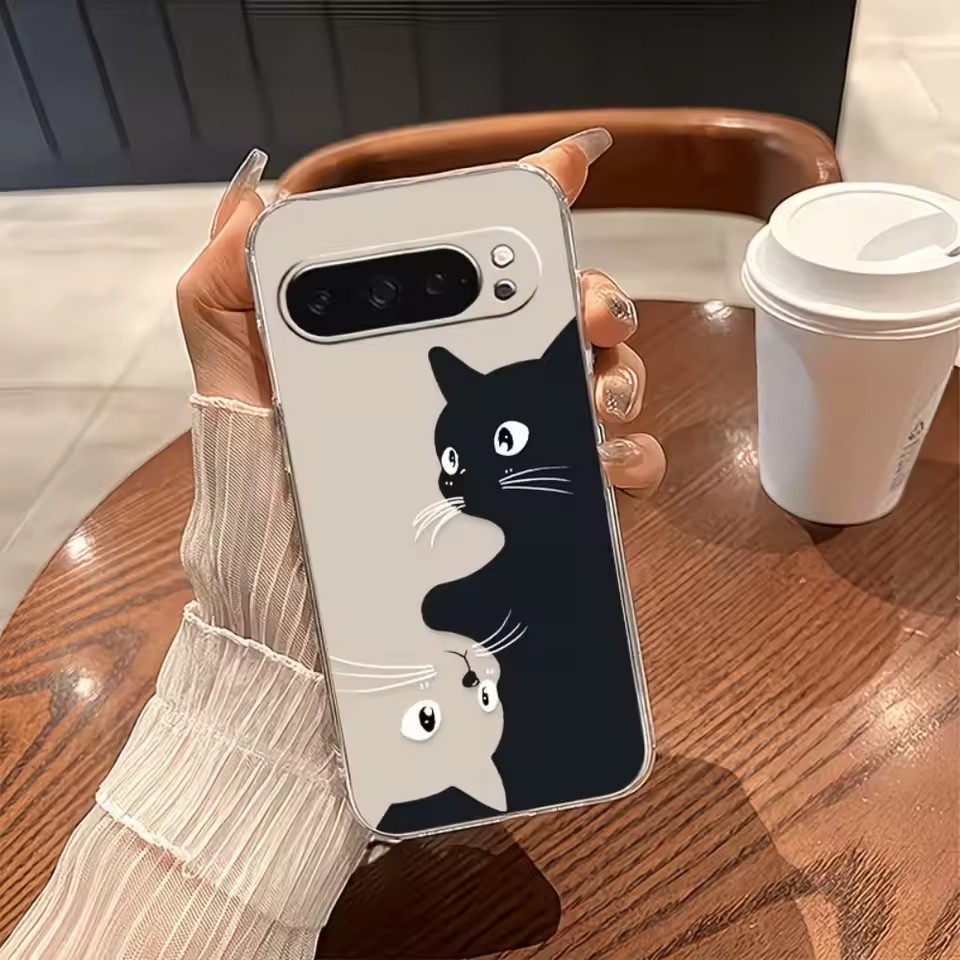 핫 카와이 만화 검은 고양이 패턴 투명 소프트 케이스  - Google Pixel 9 리뷰 및 가격